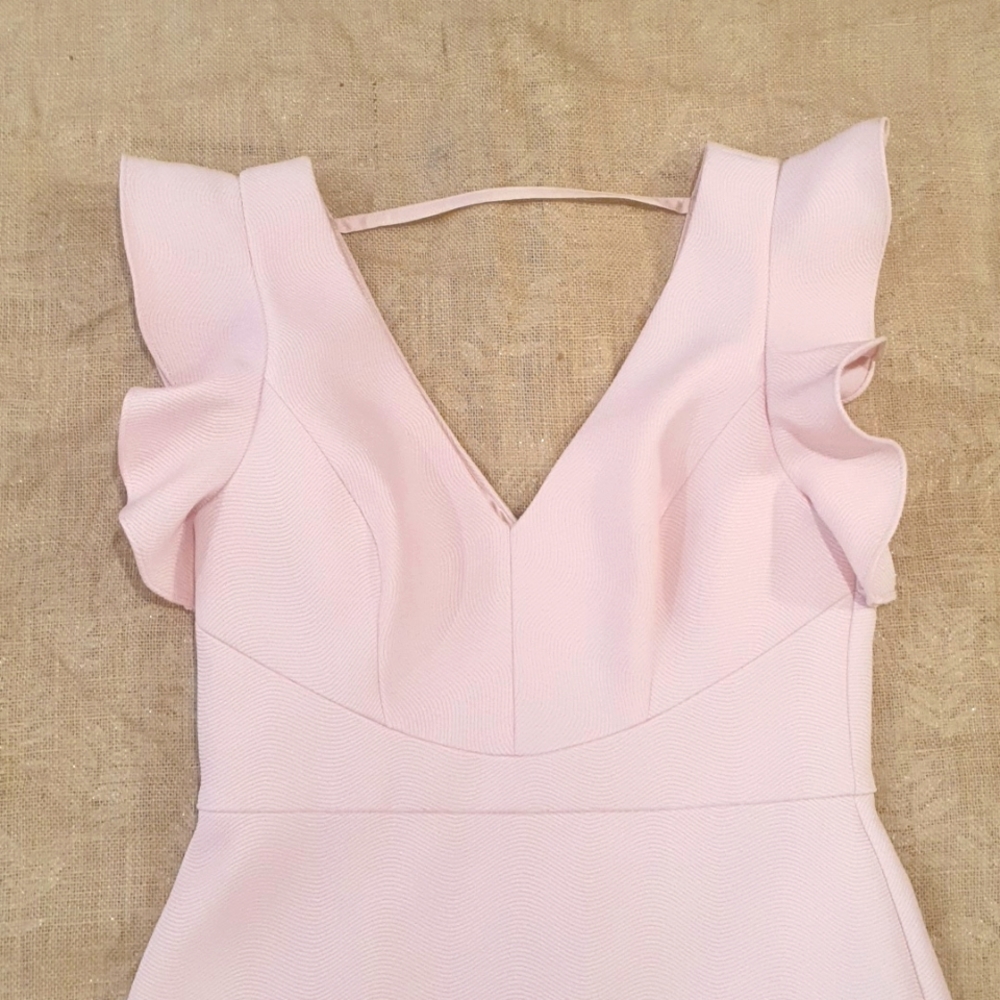FOREVER NEW Size 12 Pastel Pink Ruffle sleeve flared dress - Picture 2 of 5